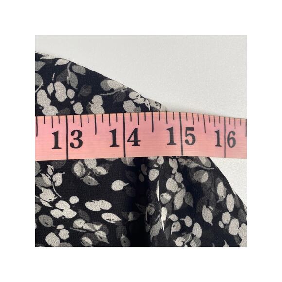 Calvin Klein Small Floral Mock Neck Ruffle Sleeve Blouse Black White - Picture 8 of 12